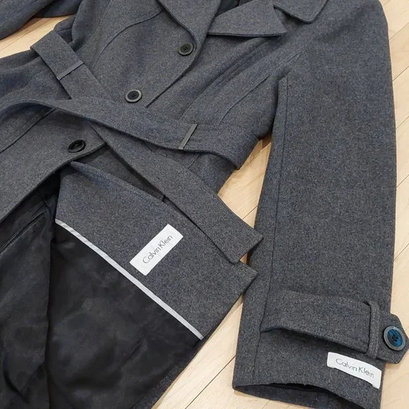 Calvin Klein grey wool coat, size L, NWOT - Picture 4 of 8